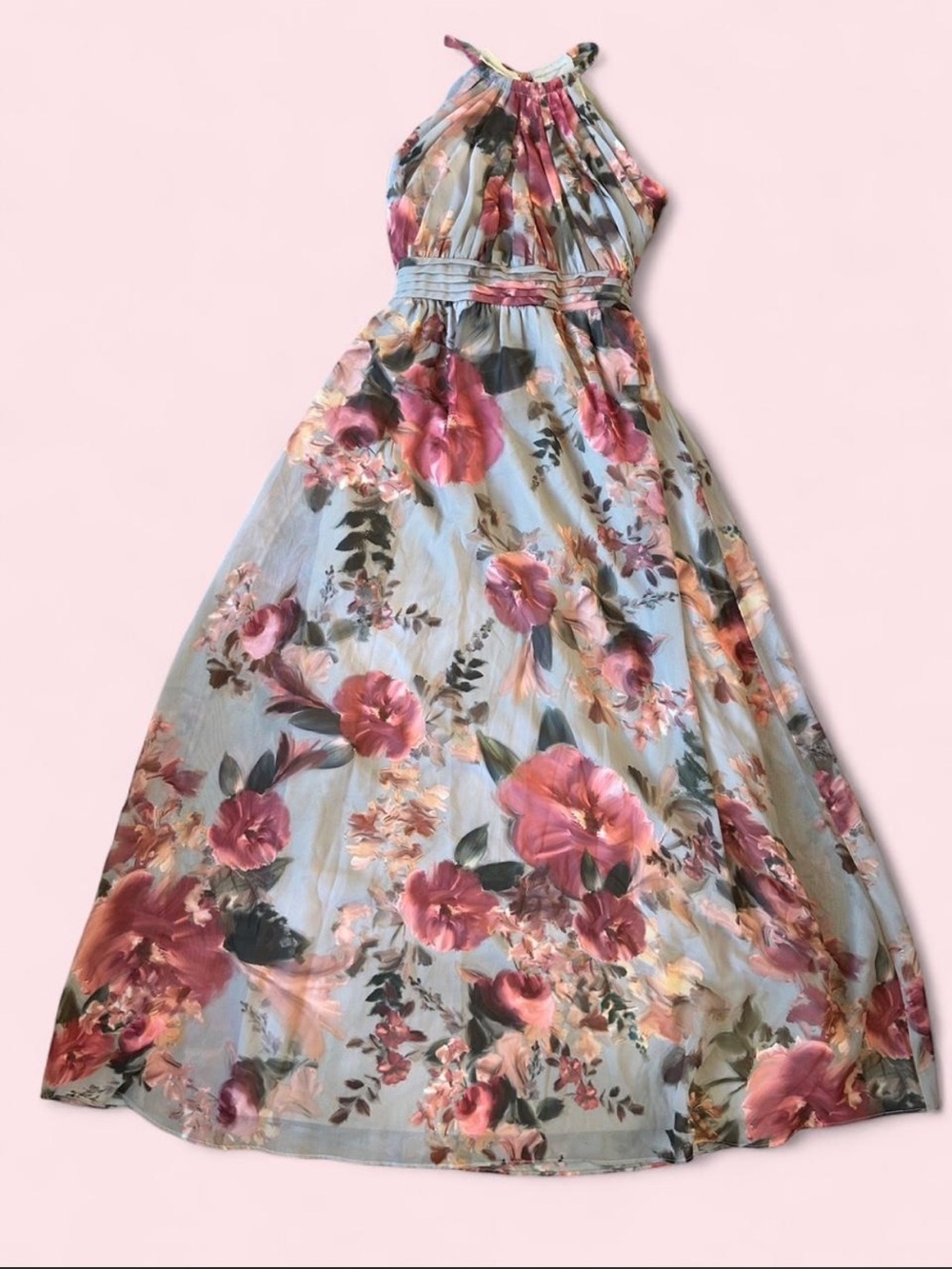 Birdy Grey Girls Floral Halter Maxi Dress - Pink & Light Blue